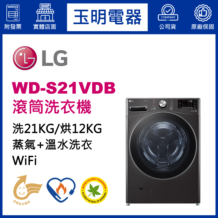 LG 21KG蒸氣洗脫烘滾筒洗衣機 WD-S21VDB
