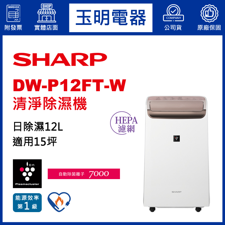 夏普(12L/日)清淨除濕機 DW-P12FT-W