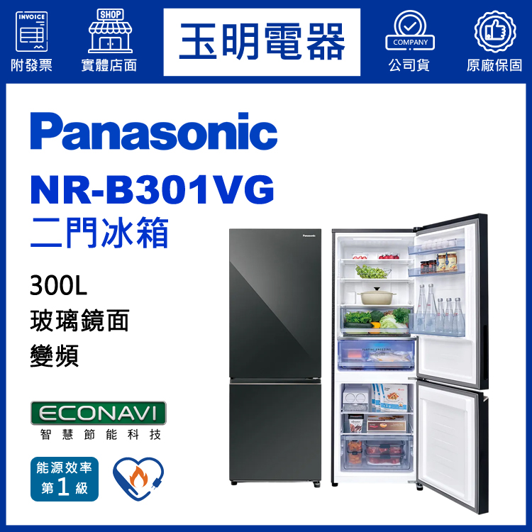 國際牌300L鏡面變頻二門冰箱 NR-B301VG